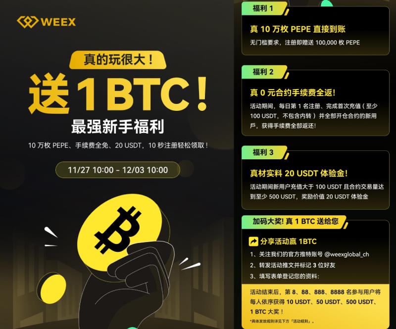 WEEX交易所真的玩很大！转推就送1BTC